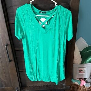 HEIMISH USA Vibrant Green Criss-Cross V-Neck Tee